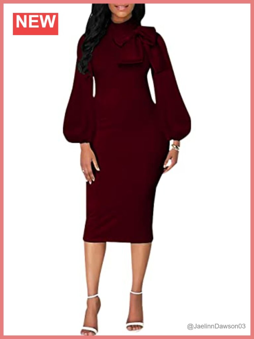 Women's Long Sleeve Midi Bodycon Turtleneck Formal Church Dress